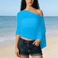 thumbnail image 4 of Helii Women's Mesh Poncho Cover Up, Hollow Out Knit Beach Poncho, Asymmetrical Sheer Cover Up, Lightweight Crochet Poncho for Swimsuit Vacation Beach Blue,One Size, 4 of 7