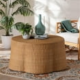 thumbnail image 5 of Pemberly Row Contemporary Bohemian Honey Scallop Rattan Coffee Table, 5 of 7