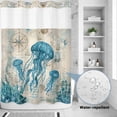 thumbnail image 2 of No Hook Shower Curtain, Teal Jellyfish Coastal Shower Curtains for Bathroom with See Through Top Window, Vintage Summer Beach Nautical Waterproof & Washable Bath Curtain Stall 48"x72", 2 of 9