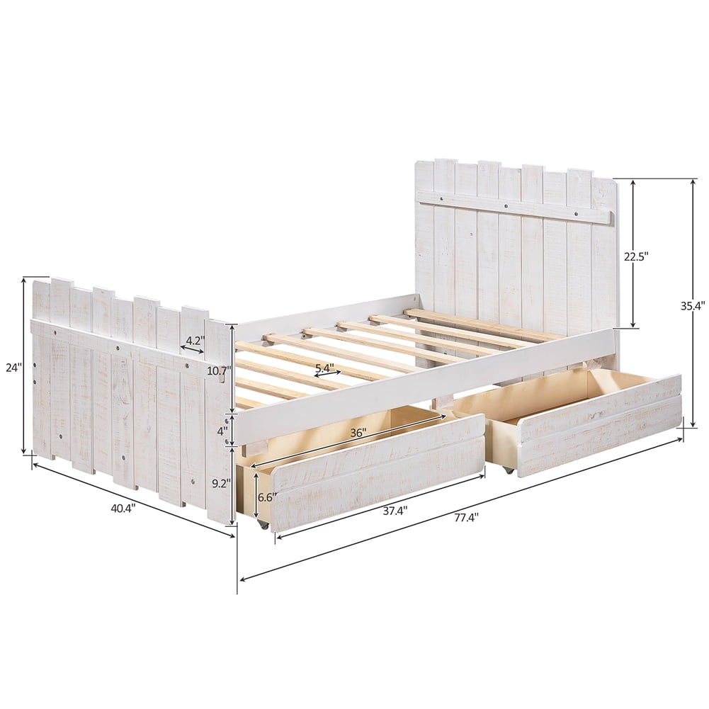 Lowestbest Vintage Wood Twin Platform Bed Frame with Headboard and Footboard, White Lowestbest Vintage Wood Twin Platform Bed Frame with Headboard and Footboard, White