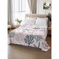 thumbnail image 2 of Coastal Ocean King Size Flat Sheet, Wrinkleproof & Fadeproof Cooling Flat Bed Sheet Only, Green Pink Coral Starfish Seahorse Shell Breathable Soft Bedding Top Sheets 105 x 98 Inches, 2 of 8