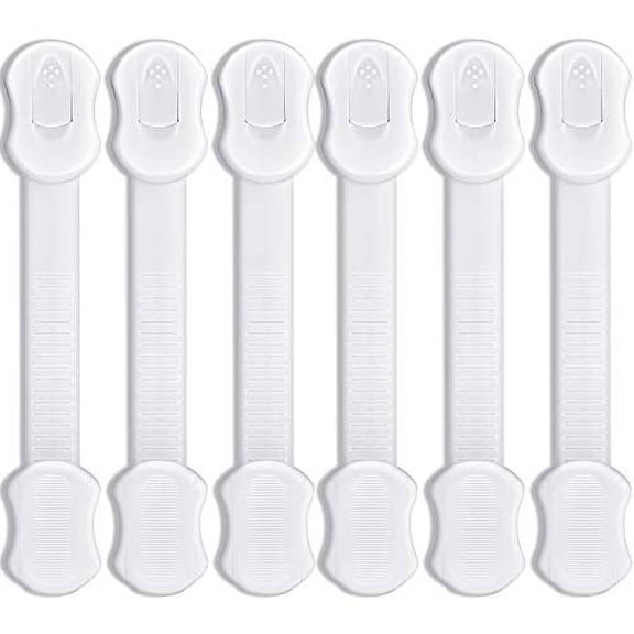 Baby Ziz Adjustable Strap Child Safety Refrigerator Lock, Cabinet Locks | 6 Pack with 2 EXTRA 3M Adhesive | White