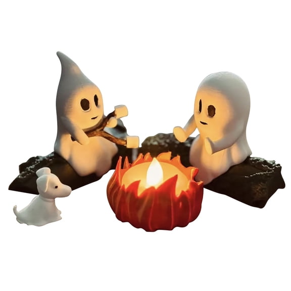 BinKFF Ghost Bonfire Night Lamp, Ghost Flickering Night Light, Halloween Ghost Campfire Flickering Nightlight, Spooky Home Decor, Ambient Lamp Halloween Decoration