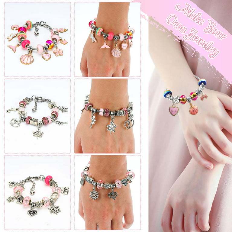 Dear Deer Charm Bracelet Making Kit, DIY Beads for Jewelry Making Kit  Supplies with European Beads, Pendants, Teen Girls Arts and Crafts for Kids  Ages