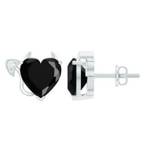 Rosec Jewels Lab Grown Black Diamond Heart Stud Earrings (8 mm, AAAA Grade) - Devil Heart Earrings with Black and White Diamond, 18K White Gold