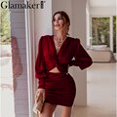 thumbnail image 1 of Glamaker Sexy women v neck bodycon dresses Party club hollow out mini dress Elegant spring chic lantern sleeve satin vestidosS Gao Jinjia LED, 1 of 2