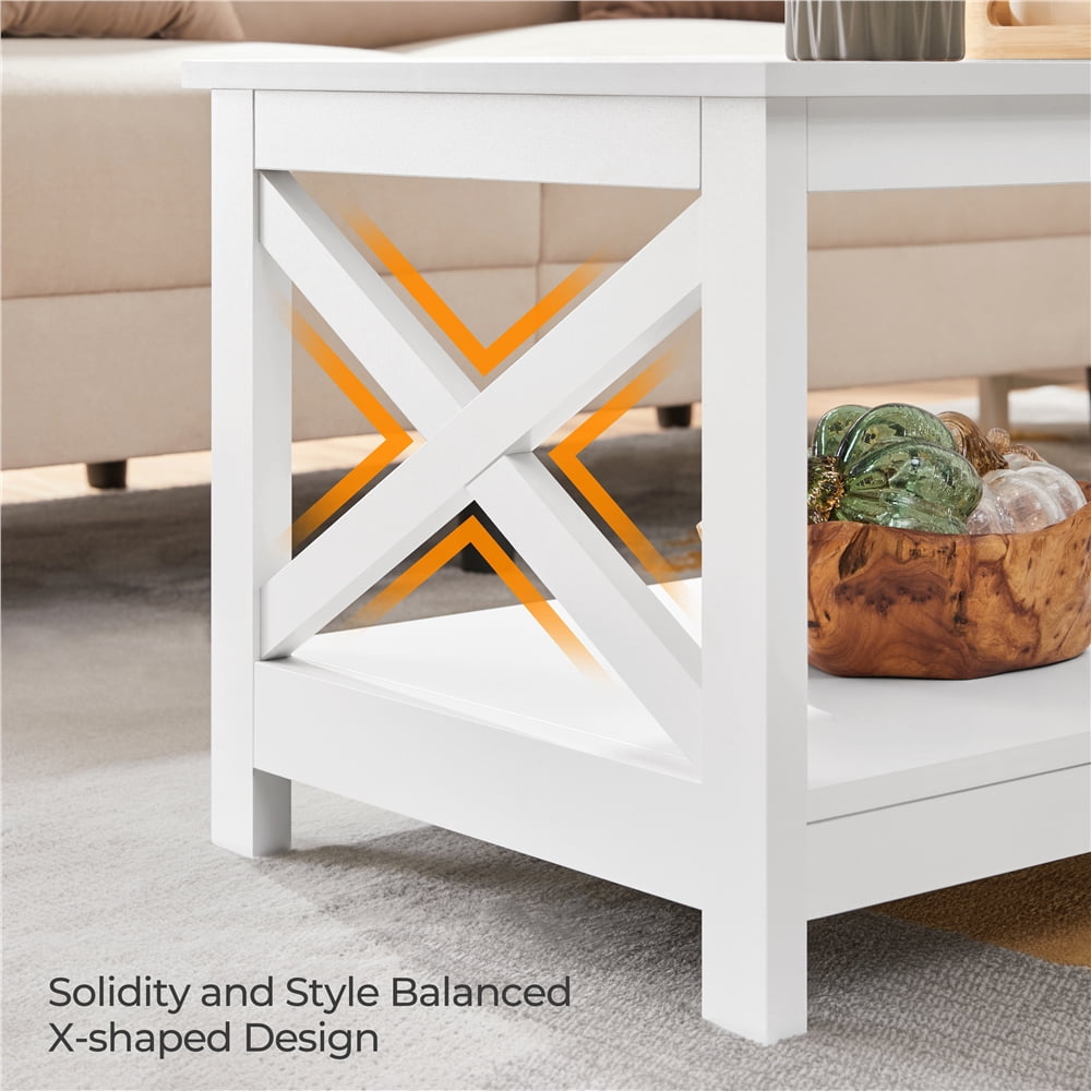 Topeakmart 2-Tier X-Design Coffee Table Accent Table with Storage Shelf White
