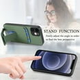 thumbnail image 4 of Case for iPhone 12 with Hidden Kickstand, Carbon Fiber Texture Wallet Case with Card Holder for iPhone 12 Magnetic Car Mount Shockproof Military Grade Protection Cover, Green, 4 of 10