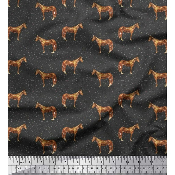 Soimoi Gray Polyester Crepe Fabric Horse & Dot Animal Print Fabric by The Yard 42 Inch Wide