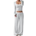 thumbnail image 2 of Aellinatey Womens Striped 2 Piece Sets Square Neck Top Cropped Tunic Wide Leg Pants Casual Lounge Sweatsuits Vacation Clothes, 2 of 7