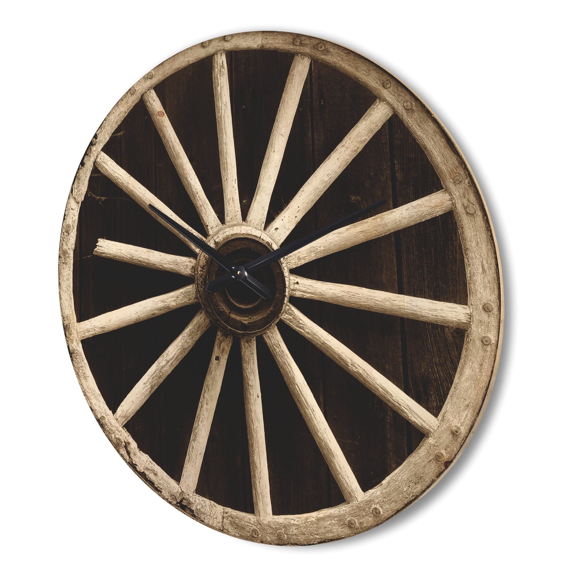 Designart 'Vintage Sepia Country Wagon Wheel Clock' Farmhouse Wood Wall Clock