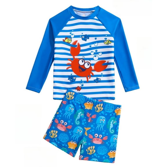 Toddler Boys Swimsuit Two Piece Short Sleeve Print Top Swimwear High Waisted Rash Guards and Swim Sets Size 1-2T