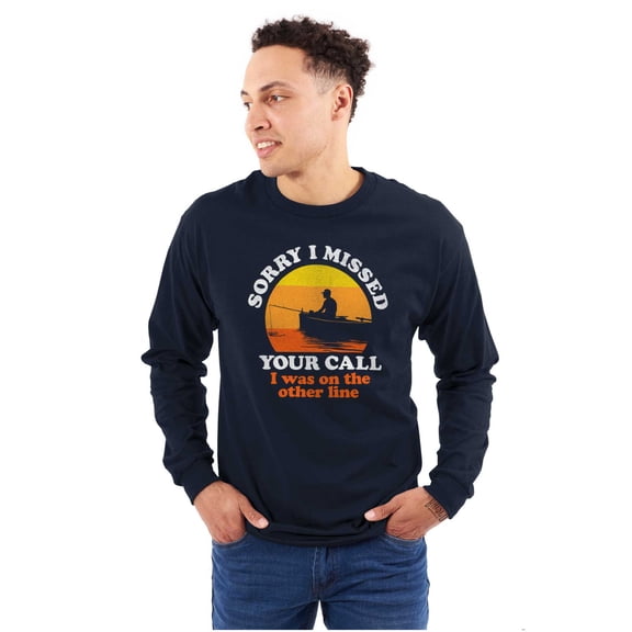 Funny On the Other Line Fishing Pun Plus Size Long Sleeve Graphic Tee Shirt Brisco Brands 3X