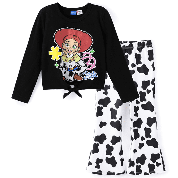 Disney Toy Story Jessie Girls Shirts 2 Piece Outfit Black Cow Print Flare Pants Baby Toddler 3-4T