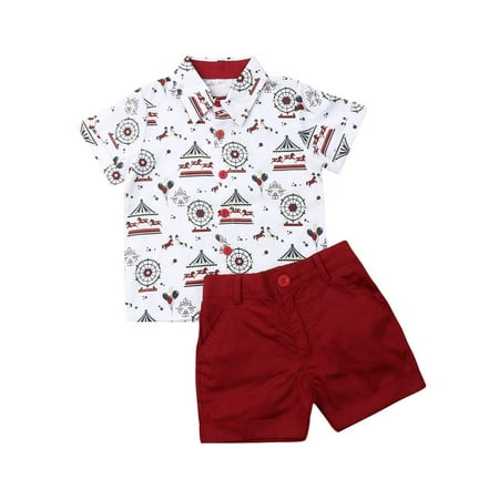 sleeve boy short baby shorts 2pcs toddler tops solid casual button outfits cartoon shirt down summer 6y
