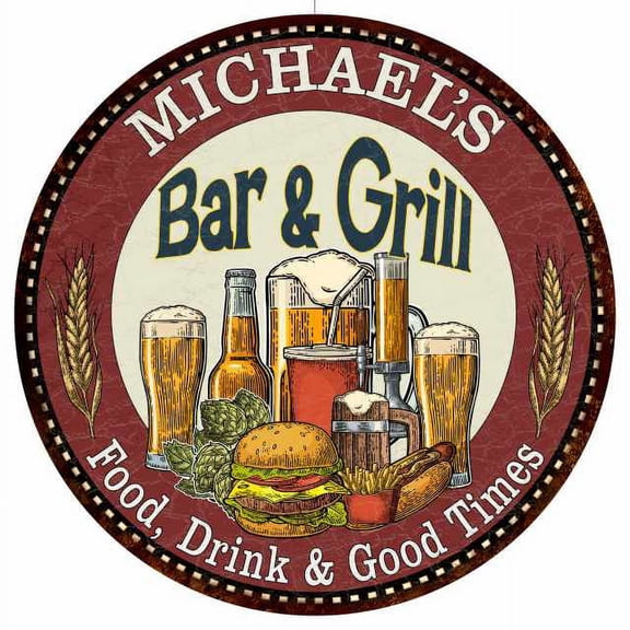 MICHAEL'S Bar and Grill 14" Round Metal Sign Kitchen Wall Decor 100140020420