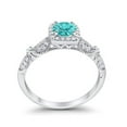 thumbnail image 4 of Halo Round Engagement Ring Paraiba Tourmaline CZ 925 Sterling Silver Size 9, 4 of 5