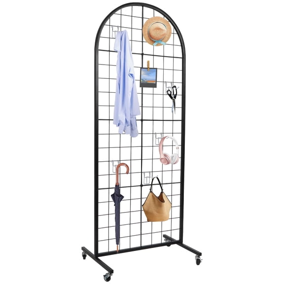 RedSwing Steel Grid Wall Panel Display Stand – 62x23.6 in Heavy Duty Mobile Rack with T-Base and Wheels for Retail, Vendor Events, and Craft Fairs