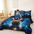 thumbnail image 3 of Manfei Magical Moonlit Sailboat Bedding Comforter Set for Kids Boys and Girls, Canyon Ocean Nautical King Bedding Sets, Black Reversible 7pcs, 3 of 6