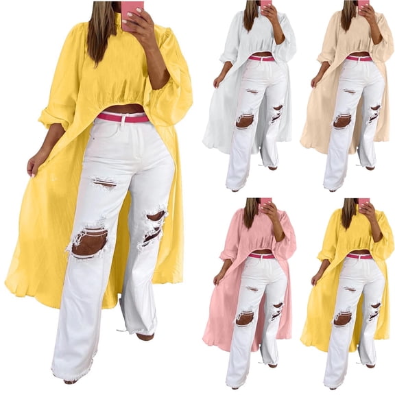 FRSASU Woman's Fashion Blouse Casual Turtleneck Long Sleeve Solid Back Zipper Trendy Top Yellow XL(XL)