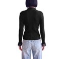 thumbnail image 3 of INSPIRE CHIC Womens' Sweater Splicing Knit Mock Neck False Two Piece Long Sleeves Fall Winter Slim Fit Ruffle Lace Trim Pullover Top Large Black, 3 of 6