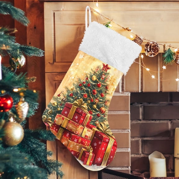 Ryvnso Christmas Stockings Retro Christmas Tree Gifts 17.7" Large Stocking Decoration 1 Pack