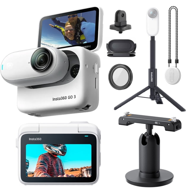 Insta360 GO 3 Small Action Camera (32GB) + Selfie Stick + Tripod + Mount Adapter + More