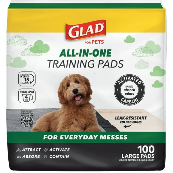 Glad Activated Charcoal Leak-Resistant Training Pads for Dogs, 23in x 23in, 100 Count
