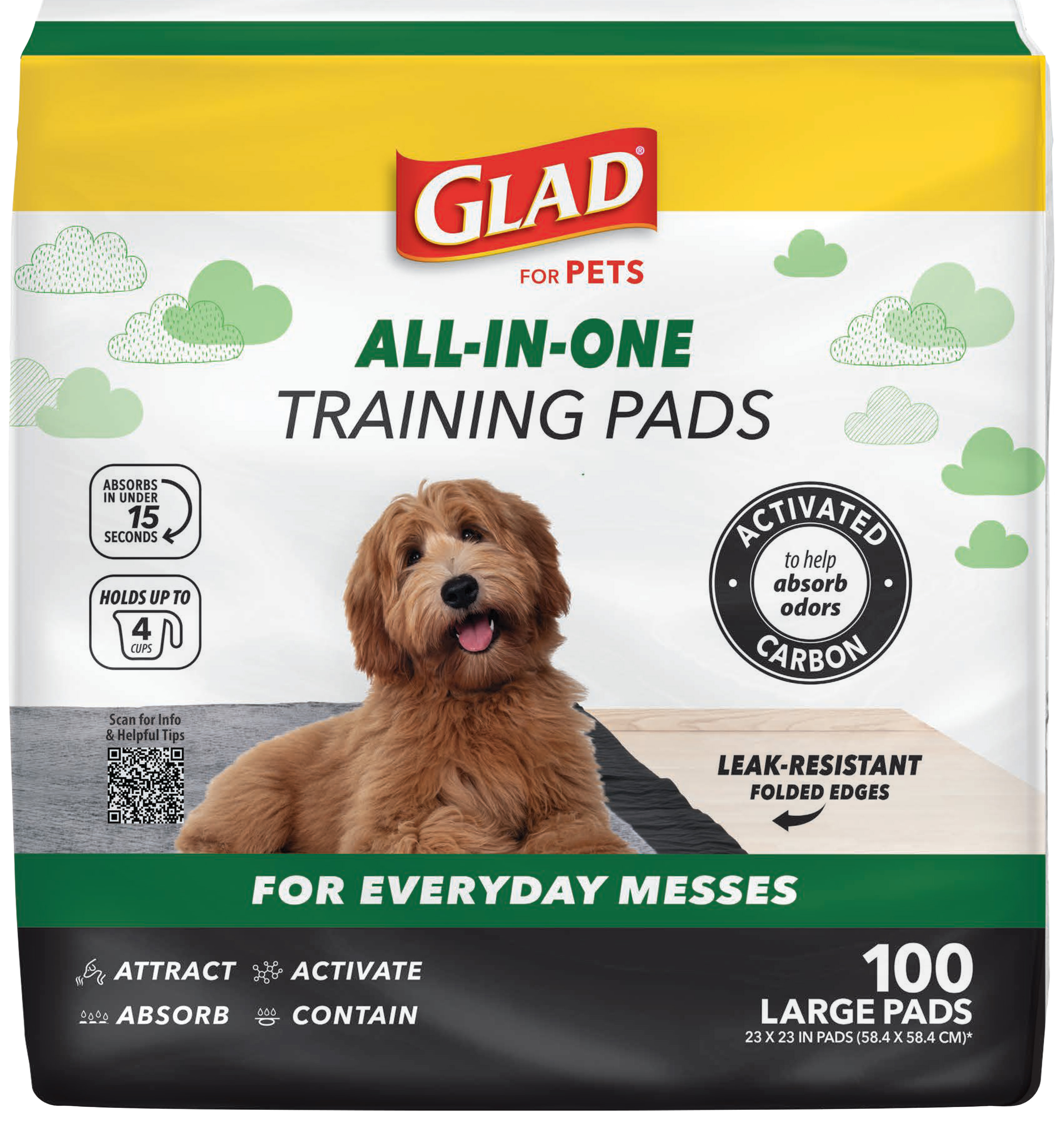 Glad Activated Charcoal Training Pads, 23" x 23", 100 Count