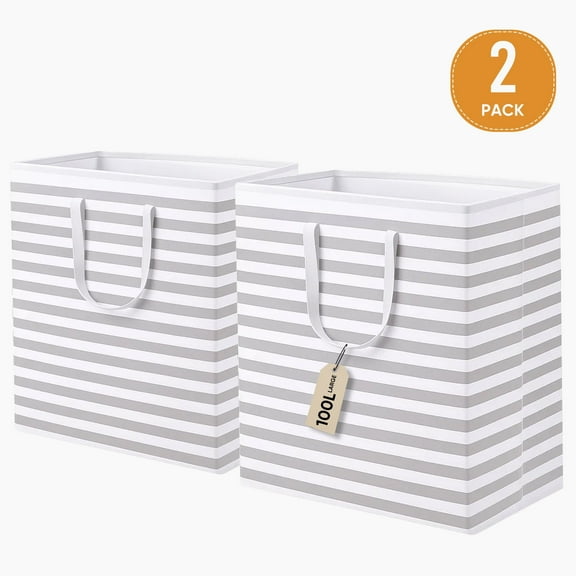 VUSIGN Laundry Hamper, 2 Pack 100L Large Laundry Basket, Collapsible Waterproof Laundry Bag with Reinforced Easy Carry Handles for Dorm Bedroom Bathroom Clothes Toy Home Storage