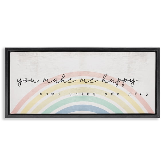 Stupell Industries Farmhouse Happy Phrase Rustic Rainbow Black Floating Frame Canvas Art, 25 x 11, by Lil' Rue