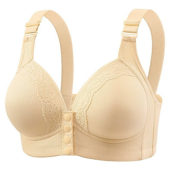 Tumotour Front Open Bras For Women Lace Pattern Wireless Non-Steel Ring Push Up Breathable Bralette Underwear No-Slip Solid Color Plus Size Soft Comfortable Breastplate Comfy Soft Cotton Daily Bras