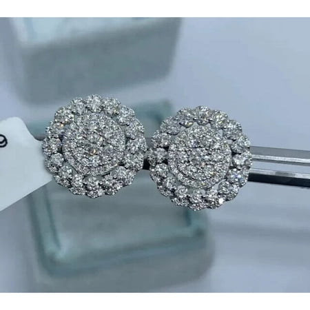 2Ct Round Cut Diamond Cluster Halo Stud Earrings 14k White Gold Finish