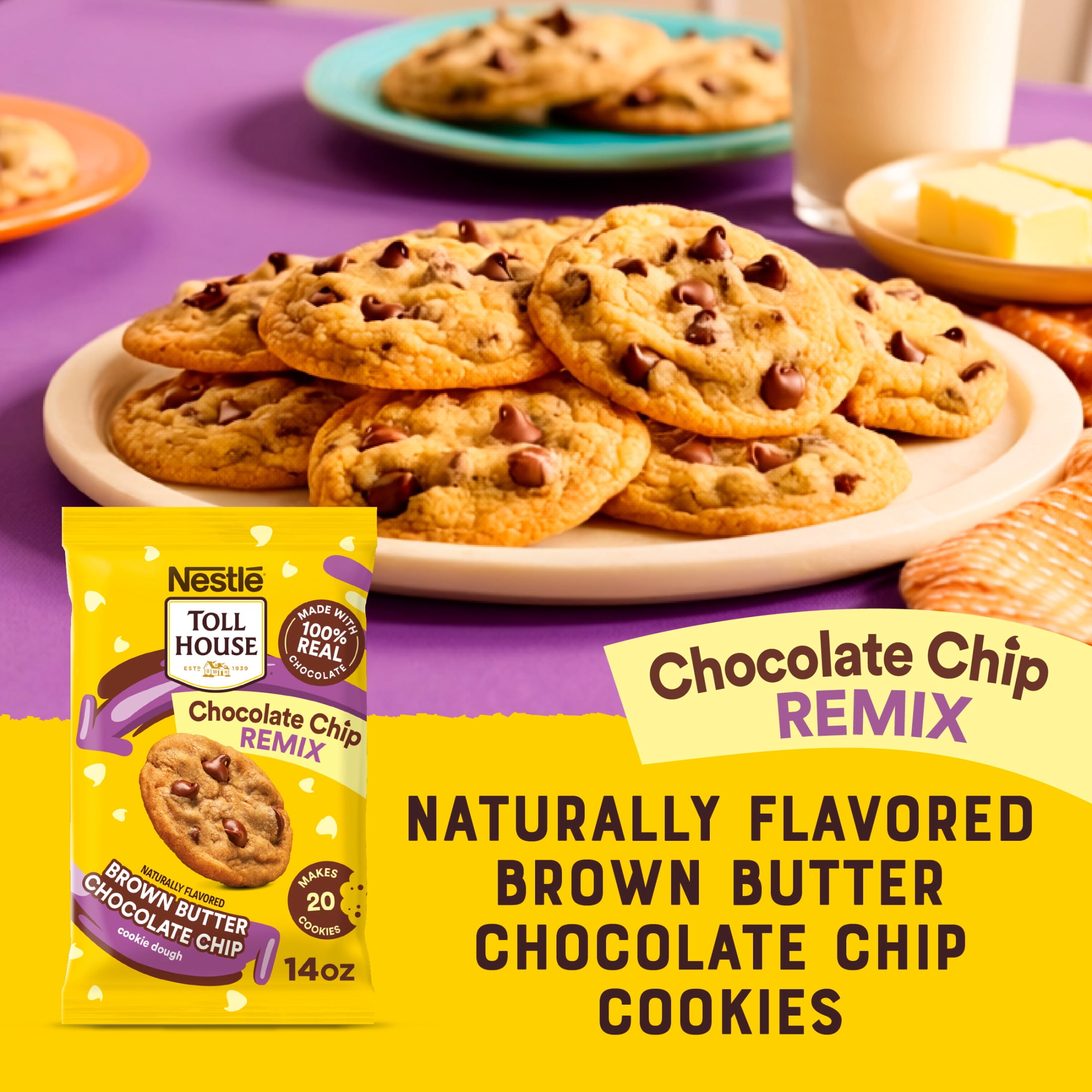 Nestle Toll House, Chocolate Chip Remix, Naturally Flavored Brown Butter Chocolate Chip Cookie Dough 14 oz