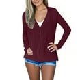 thumbnail image 4 of Women's Shrugs Cardigan Long Sleeve Lightweight Thin Casual Tops Solid Color Loose Cover Up Outwear with Pockets Wine L, 4 of 8