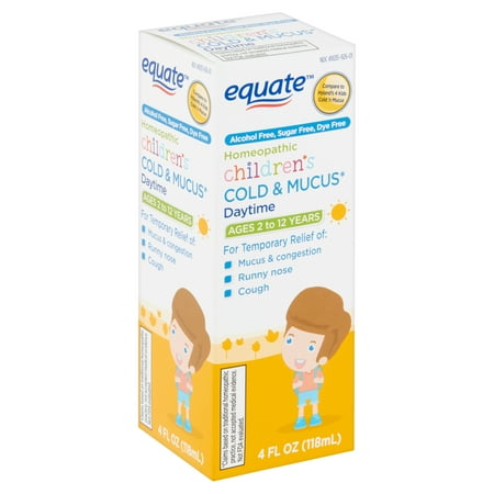 (4 pack) (4 pack) Equate Homeopathic Children's Daytime Cold & Mucus Liquid, Ages 2 to 12 Years, 4 fl oz