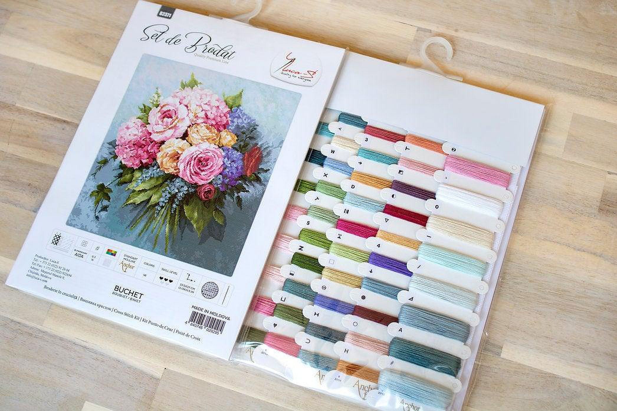 Counted Cross-Stitch Kit Bouquet B2371L Needlework Flowers By Luca-S Canvas Cotton Pink Yellow Blue Green