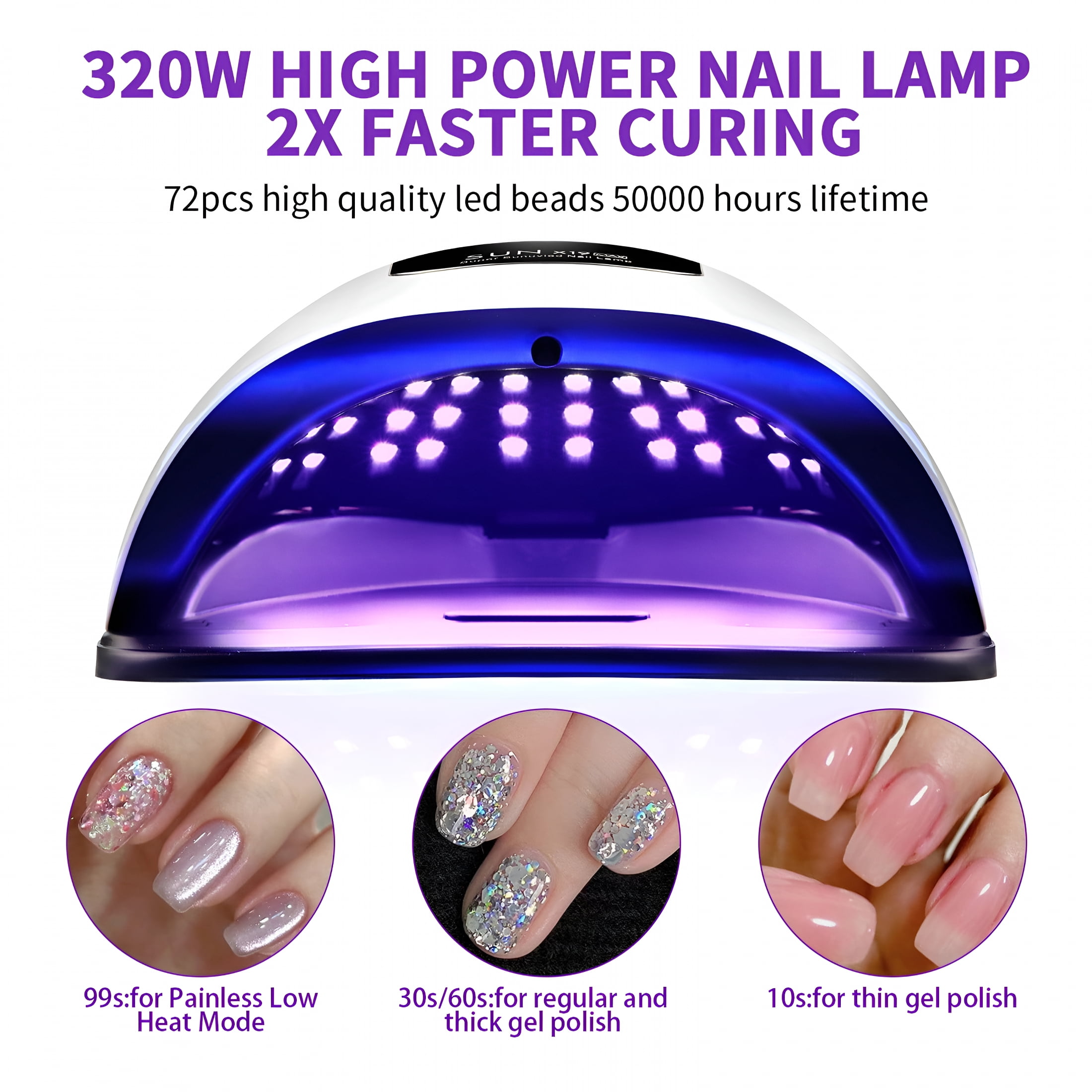 HIBIBUD 320W Uv Nail Lamp,Uv Light for Gel Nails with 72Pcs Professional Nail Light 4 Timer Setting Nail Dryer for Home Salon Nail Art Tools (White)