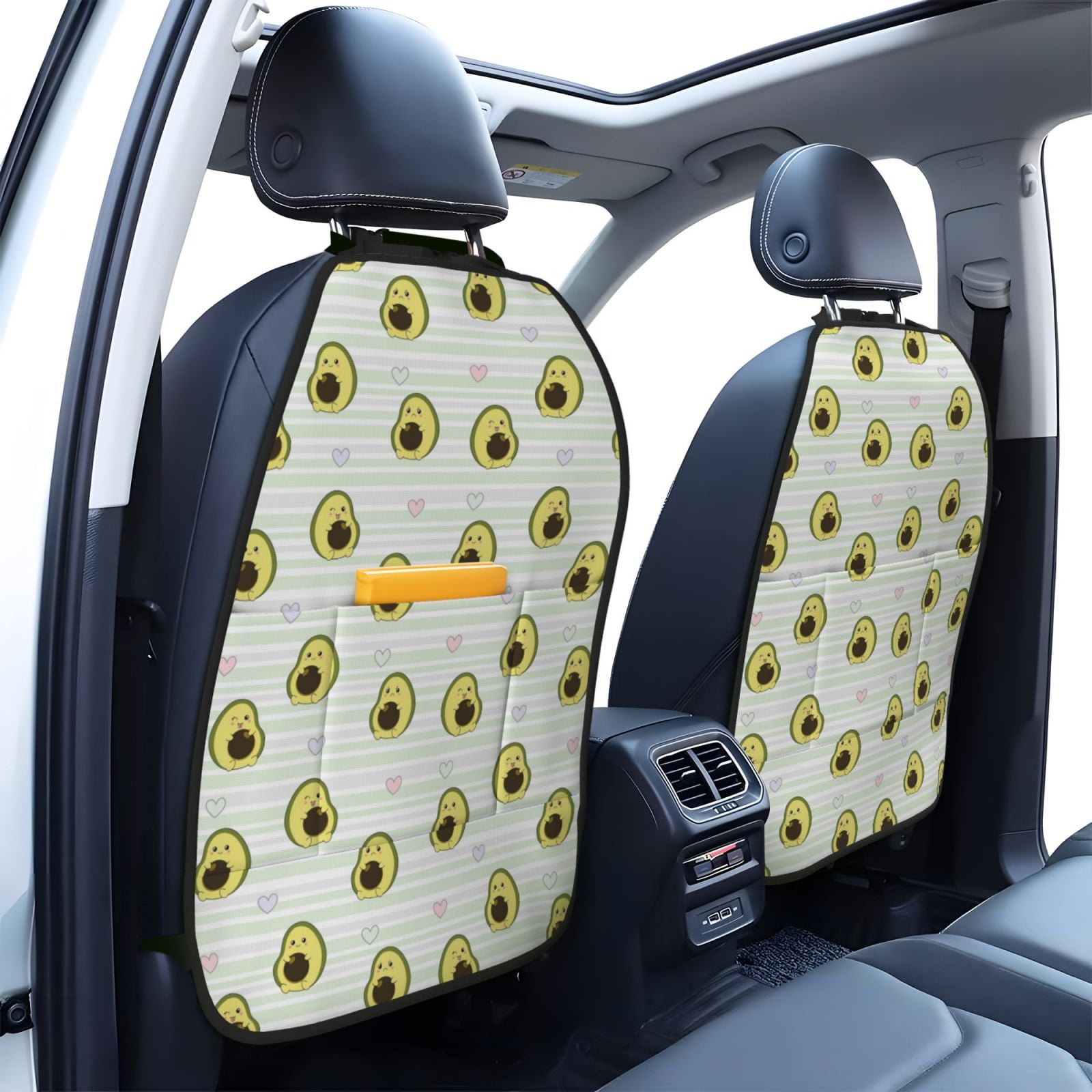 Xecao Avocado of a Hear Pattern Car Seat Back Protector 2 Pack Large Capacity Pocket, Kick Mats Back Seat Protector