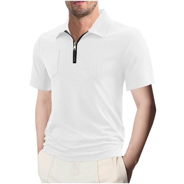 Pantalones Cortos de Gimnasio para Hombres de Verano Color Sólido Casual Ventilar Suelta Cremallera Bolsillos Solapa Manga Corta, Poliéster
