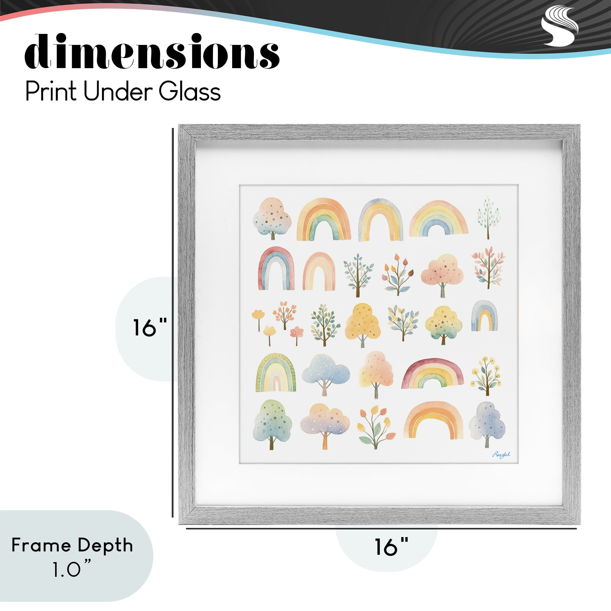 Stupell Industries Happy Rainbows & Foliage Gray Framed Print Under Glass, design by Roozbeh