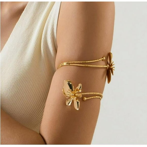 KAKOWELY arm cuffs Fashionable Metal Flower Arm Cuff Bracelet: For Women Lady Stylish Open Bangle Upper Arm Bracelet Cuff Floral Bangle For Daily Wear3.54"X3.35"X3.15"