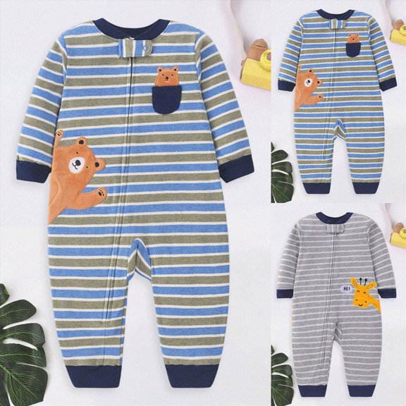 9-12 Months Infant Boys Girls Striped Rompers,Cute Print Long Sleeve Baby Jumpsuit,Soft Warm Fall Winter Unisex Onesie for Newborn Infant Boys 3 6 9 12 18 Months,Grey