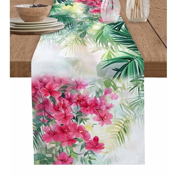 Table Runner 70 Inch Long - Summer Watercolor Wildflower LeafDecorative Table Scarf,Green Tropical LeavesDining Table Runners for Wedding Party Kitchen Dining Tables