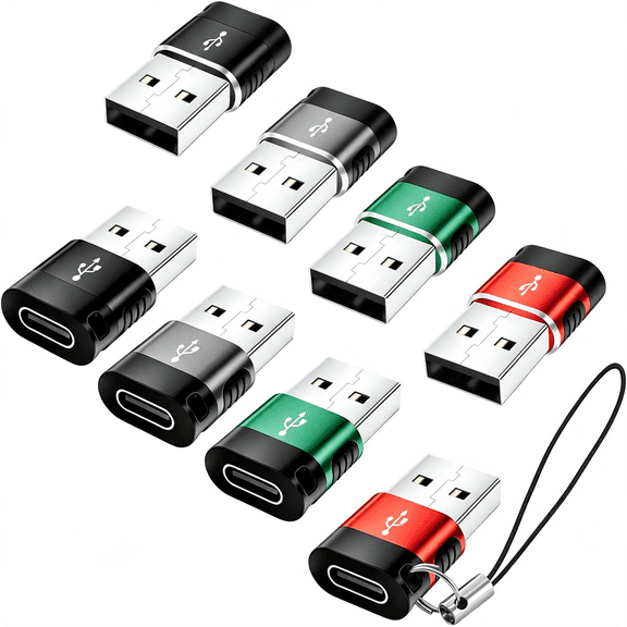 GJX Usb to Usb C Adapter 8-Pack Usb Charger to Type C Cable Converter Mini Size 4 Color Data Transfer Fast Charging Adapter Compatible 17-11 Galaxy S25-S20 Ipad Pro Air