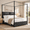 Black, variant on Bzbbzc Queen Canopy Bed Frame with Tall Upholstered Headboard, 4-Poster Metal Platform Bed with Side Storage Pockets, No Box Spring Needed, Brown