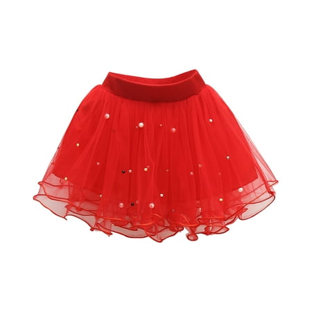 

Summer Savings Clearance 2023! loopsun Toddler Girls Cute Party Dance Costume Splice Solid Color Net Yarn Crimping Pearl Sequins Tulle Skirt Red 3 Years