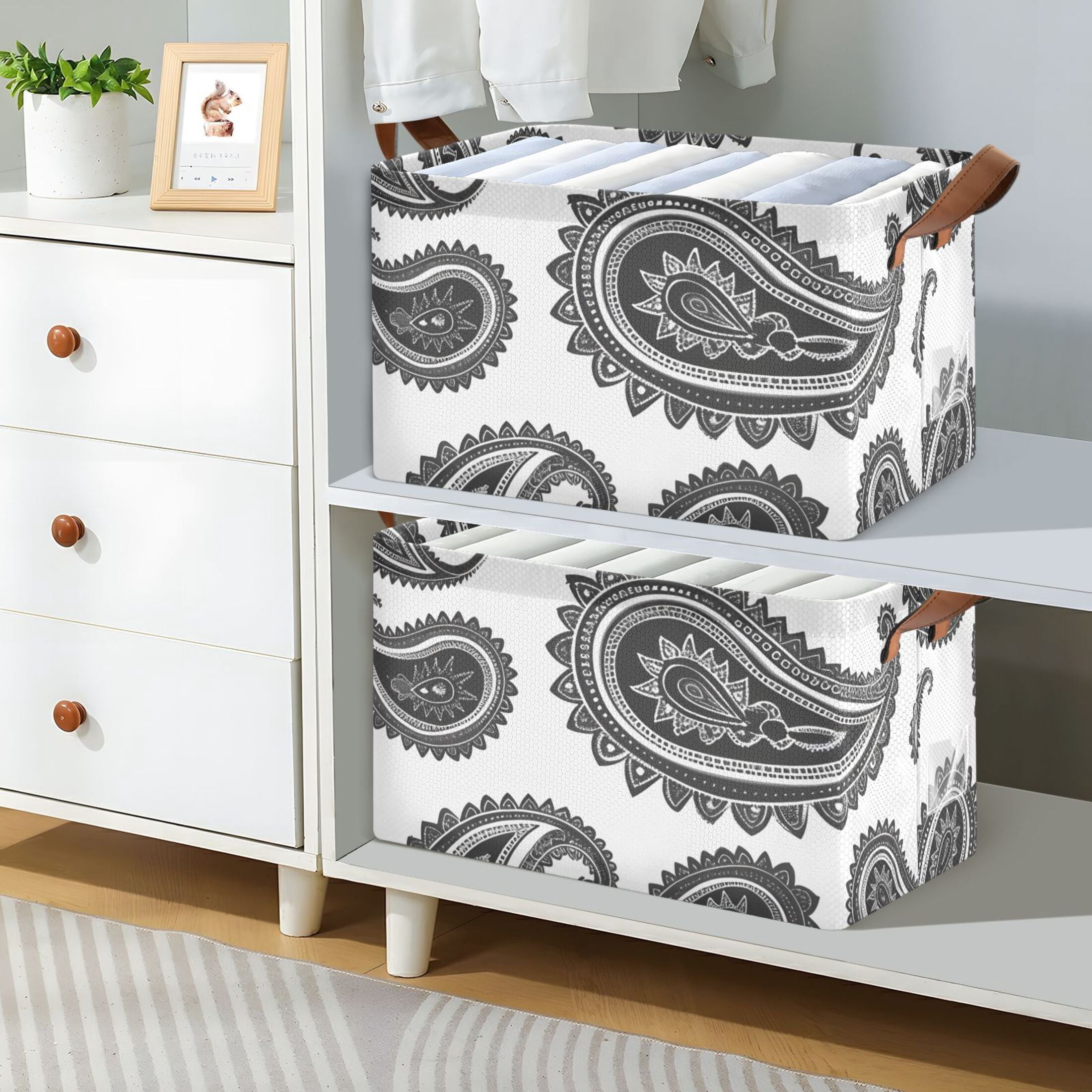 Ryvnso Black Graffiti Boho Storage Bins Large Basket Foldable Cube Toys Organizer with Handles 2 PCs
