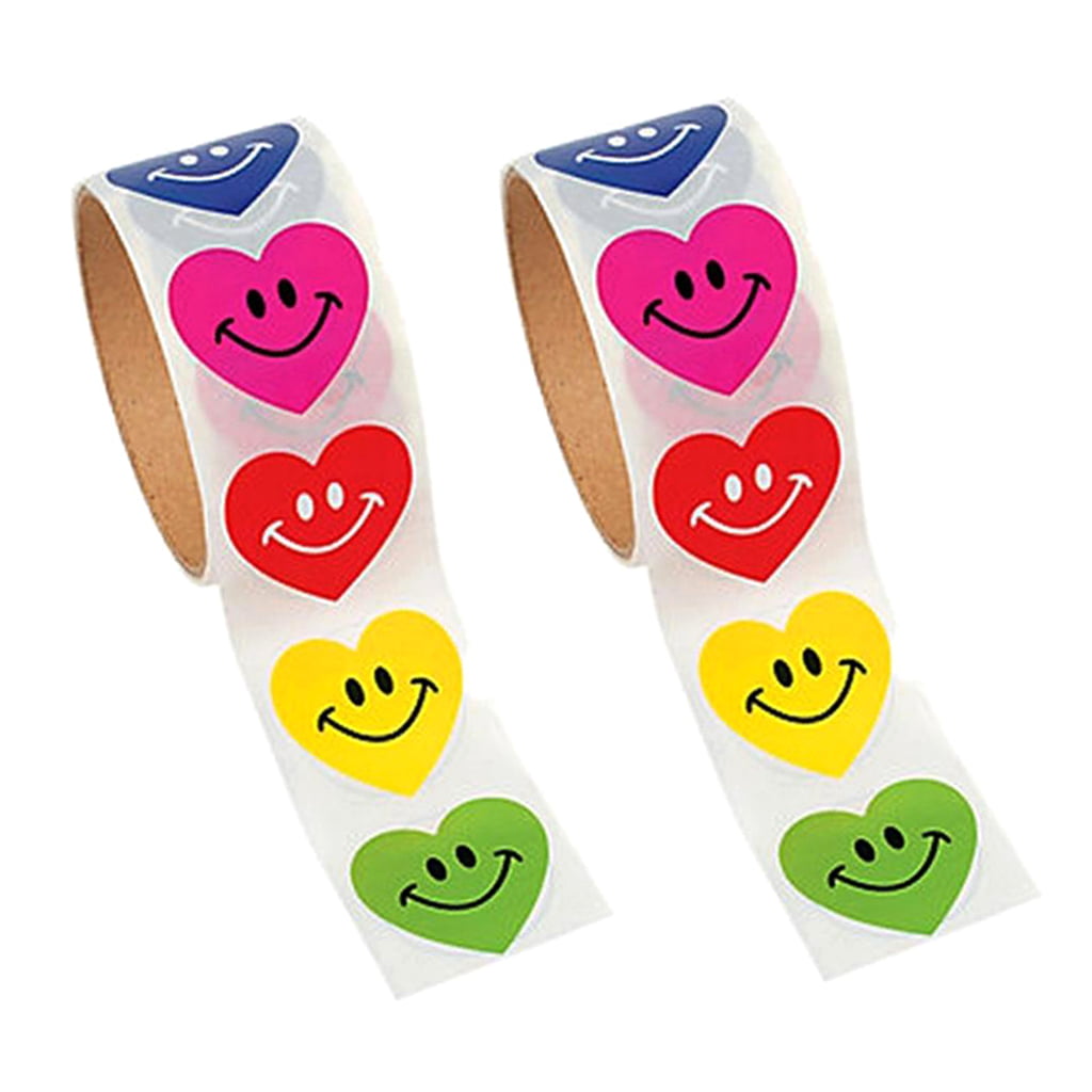 2 Rolls of 200PCS Love Paper with Smile Stickers Parent Reward Stickers Gift 