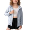 thumbnail image 2 of WQNVRNR Kids Sun Protection Jacket- Lightweight Casual Zip Up Spring Summer Athletic Tops for Girls Gray Size 8, 2 of 5